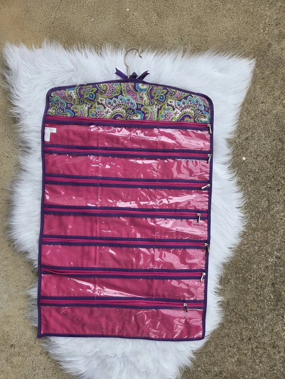 Once Upon A Rose - Hanging Jewelry/Makeup Organizer - Pink with Purple Trim
